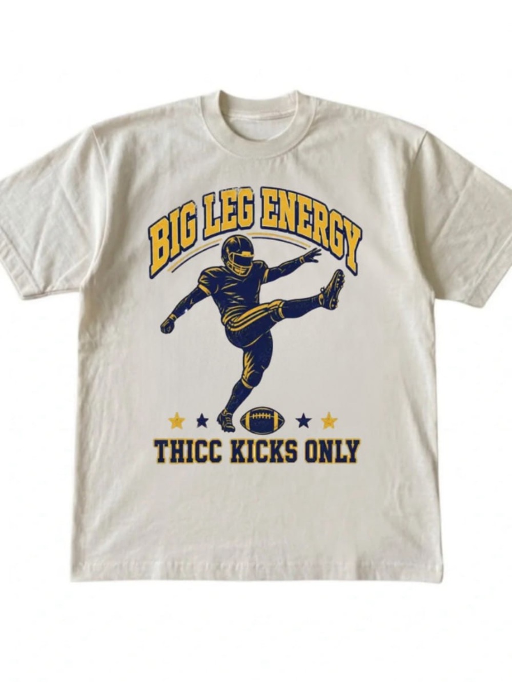 Cream Graphic Tee with Navy and Gold Football Design